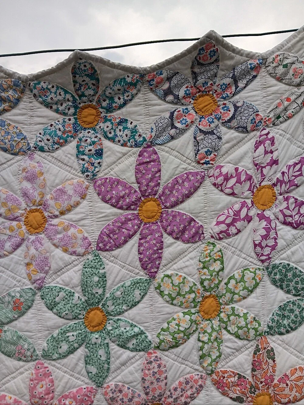 Handmade Floral Patchwork Quilt in Pastel Colors